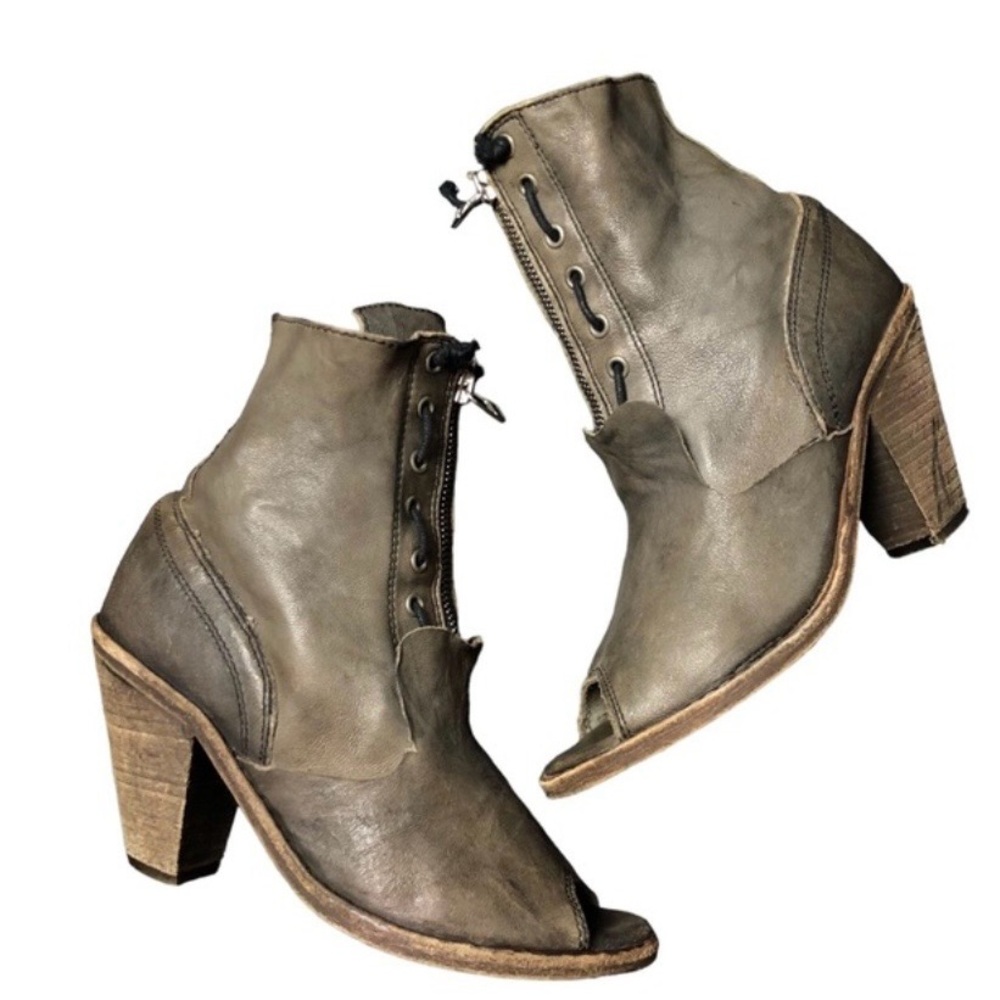 AllSaints Aster Leather Peep Toe  Booties
